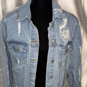 Wild Fable Denim Jean Jacket Distressed Ripped Lightwash Trucker Grunge Womens S